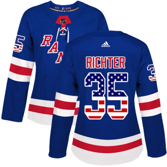Women's Adidas New York Rangers #35 Mike Richter Authentic Royal Blue USA Flag Fashion NHL Jersey - Ujersey