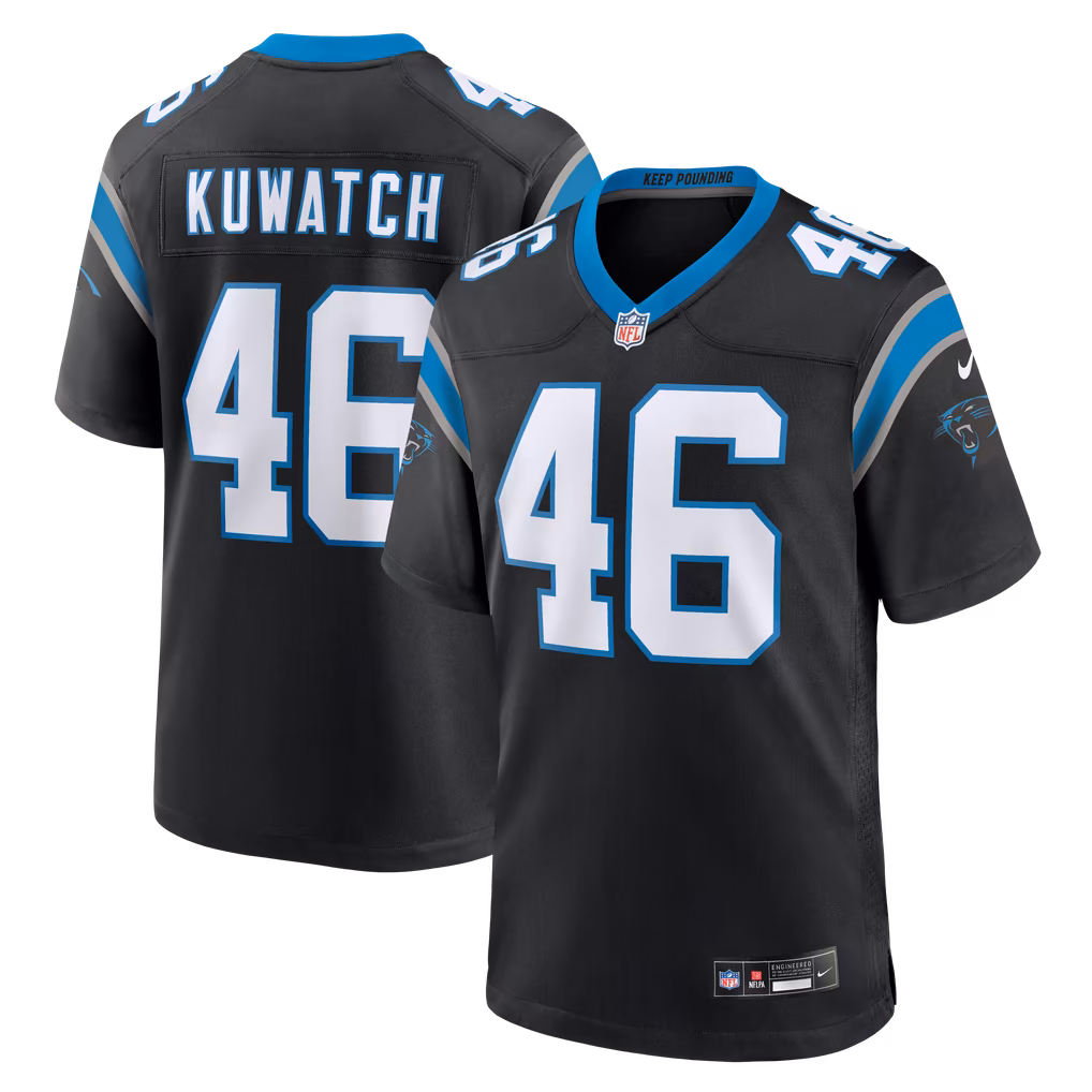 Men's Carolina Panthers Jackson Kuwatch Nike Black Team Game Jersey - Ujersey Shop