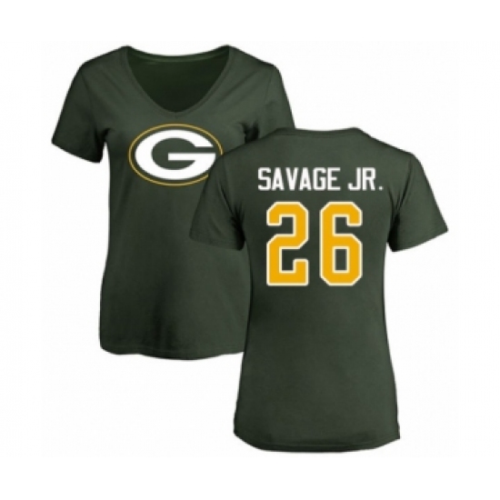 Football Women's Green Bay Packers #26 Darnell Savage Jr. Green Name & Number Logo T-Shirt - Ujersey