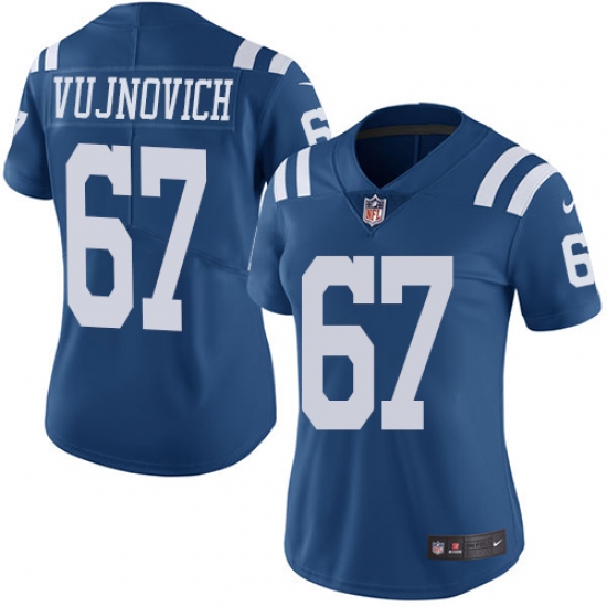 Women's Nike Indianapolis Colts #67 Jeremy Vujnovich Limited Royal Blue Rush Vapor Untouchable NFL Jersey - Ujersey