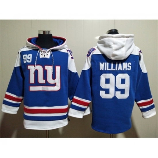 Men's New York Giants #99 Leonard Williams Blue Lace-Up Pullover Hoodie - Ujersey