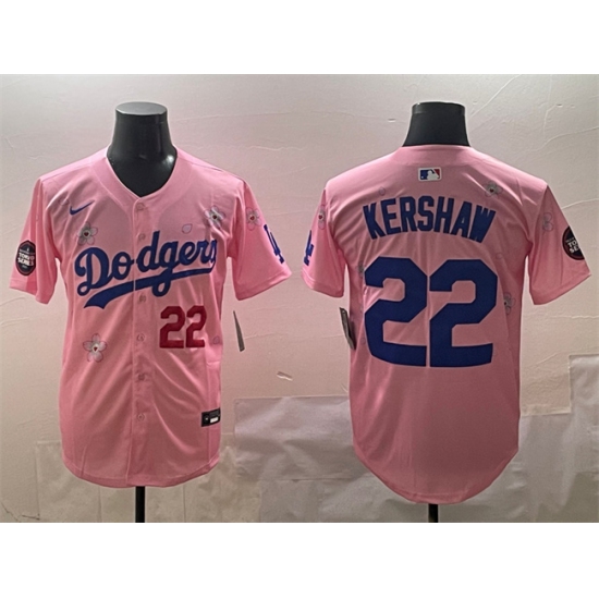 Men's Los Angeles Dodgers #22 Clayton Kershaw Pink 2025 Tokyo Series Limited Stitched Baseball Jersey - Ujersey