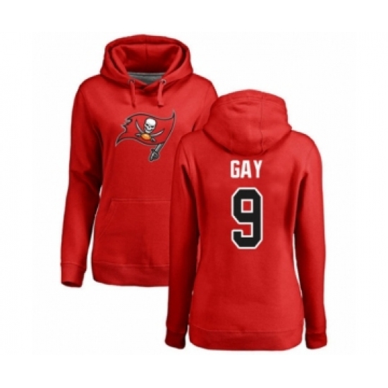 Football Women's Tampa Bay Buccaneers #9 Matt Gay Red Name & Number Logo Pullover Hoodie - Ujersey
