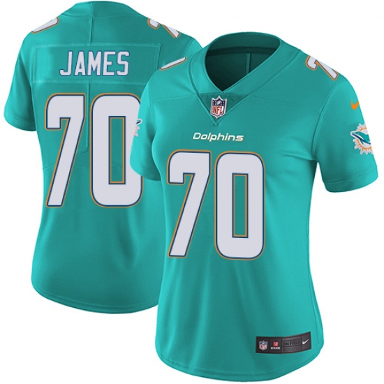 Women's Nike Miami Dolphins #70 Ja'Wuan James Elite Aqua Green Team Color NFL Jersey - Ujersey
