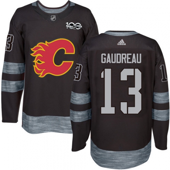 Men's Adidas Calgary Flames #13 Johnny Gaudreau Authentic Black 1917-2017 100th Anniversary NHL Jersey - Ujersey