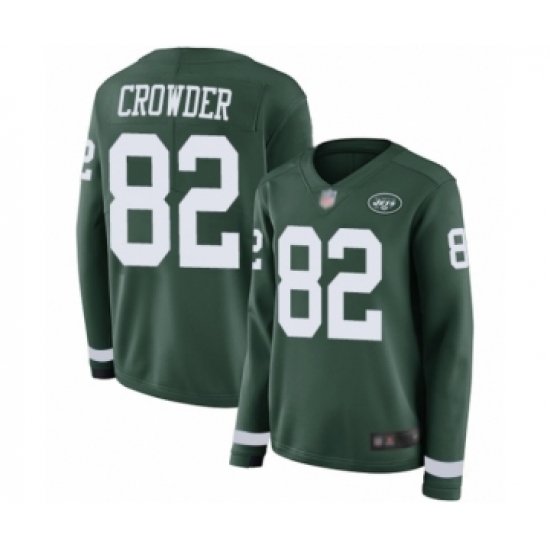 Women's New York Jets #82 Jamison Crowder Limited Green Therma Long Sleeve Football Jersey