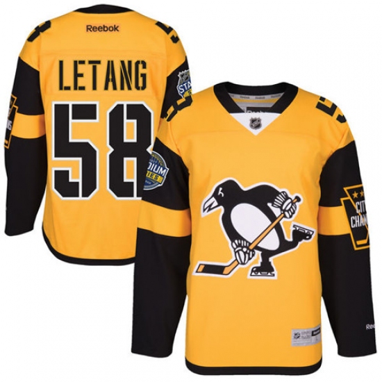 Men's Reebok Pittsburgh Penguins #58 Kris Letang Authentic Gold 2017 Stadium Series NHL Jersey - Ujersey