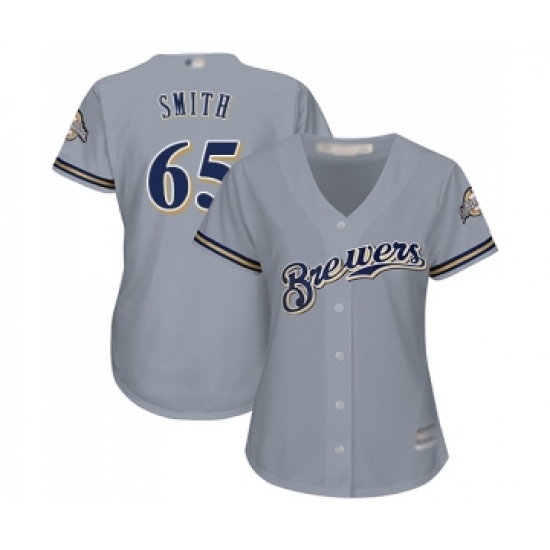 Women's Milwaukee Brewers #65 Burch Smith Replica Grey Road Cool Base Baseball Jersey - Ujersey