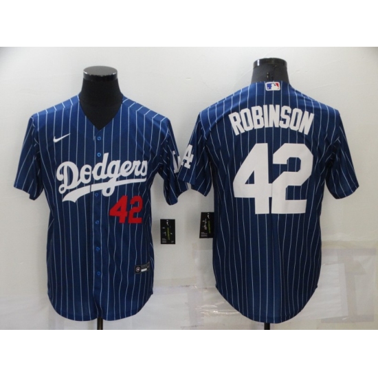 Men's Nike Los Angeles Dodgers #42 Jackie Robinson Blue Stripes Authentic Jersey - Ujersey