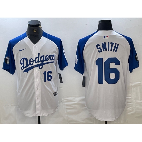 Men's Los Angeles Dodgers #16 Will Smith Number White Blue Fashion Stitched Cool Base Limited Jerseys - Ujersey