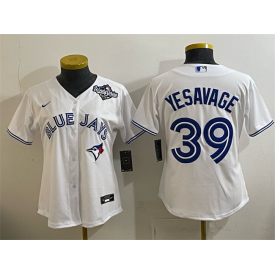 Women's Toronto Blue Jays #39 Trey Yesavage White 2025 World Series Home Cool Base Stitched Baseball Jersey(Run Small) - Ujersey