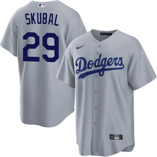 Mens Los Angeles Dodgers #29 Tarik Skubal Gray Cool Base Stitched Baseball Jersey - Ujersey