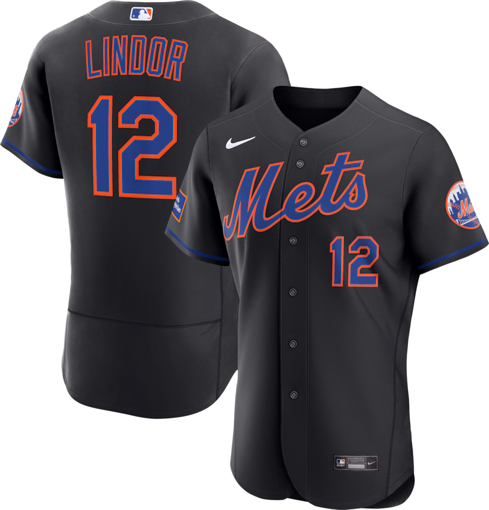 Men's New York Mets Francisco Lindor Nike Black Alternate Authentic Sponsor Patch Jersey - Ujersey