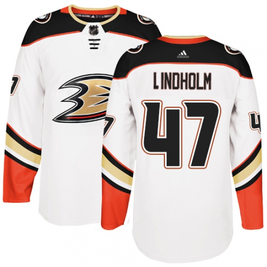 Men's Adidas Anaheim Ducks #47 Hampus Lindholm Authentic White Away NHL Jersey - Ujersey