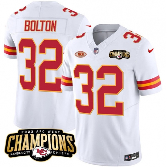 Men’s Kansas City Chiefs #32 Nick Bolton White 2023 F.U.S.E. AFC West Champions With NKH Vapor Untouchable Limited Football Stitched Jersey - Ujersey