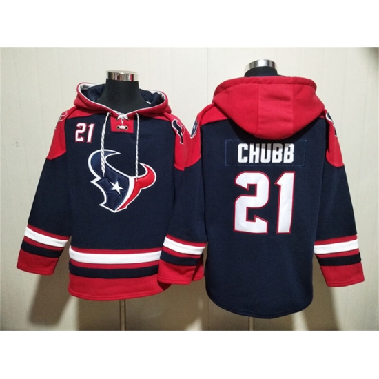 Men's Houston Texans #21 Nick Chubb Navy Ageless Must-Have Lace-Up Pullover Hoodie - Ujersey
