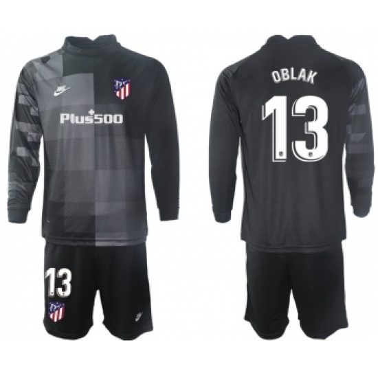 Men 2021-2022 Club Atletico Madrid black goalkeeper Long Sleeve 13 Soccer Jersey