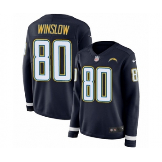 Women's Nike Los Angeles Chargers #80 Kellen Winslow Limited Navy Blue Therma Long Sleeve NFL Jersey - Ujersey