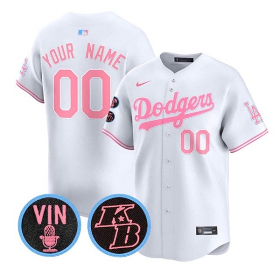 Men's Los Angeles Angels Active Player Custom White Pink With Vin & Kobe Patch Limited Stitched Baseball Jersey - Ujersey