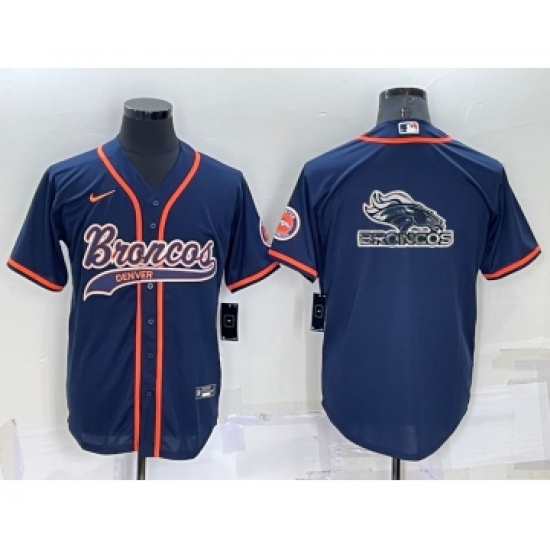 Men's Denver Broncos Navy Team Big Logo With Patch Cool Base Stitched Baseball Jersey - Ujersey