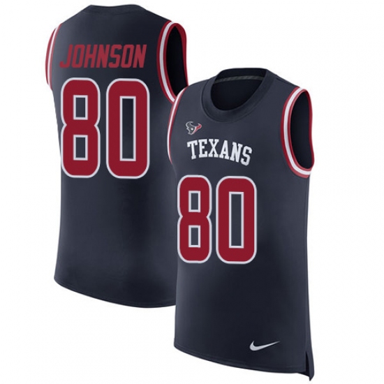 Men's Nike Houston Texans #80 Andre Johnson Limited Navy Blue Rush Player Name & Number Tank Top NFL Jersey - Ujersey
