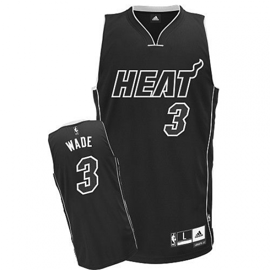 Men's Adidas Miami Heat #3 Dwyane Wade Authentic Black Shadow NBA Jersey - Ujersey