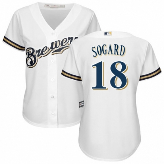 Women's Majestic Milwaukee Brewers #18 Eric Sogard Replica Navy Blue Alternate Cool Base MLB Jersey