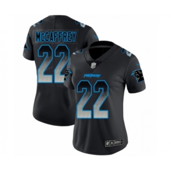 Women's Carolina Panthers #22 Christian McCaffrey Limited Black Smoke Fashion Football Jersey - Ujersey