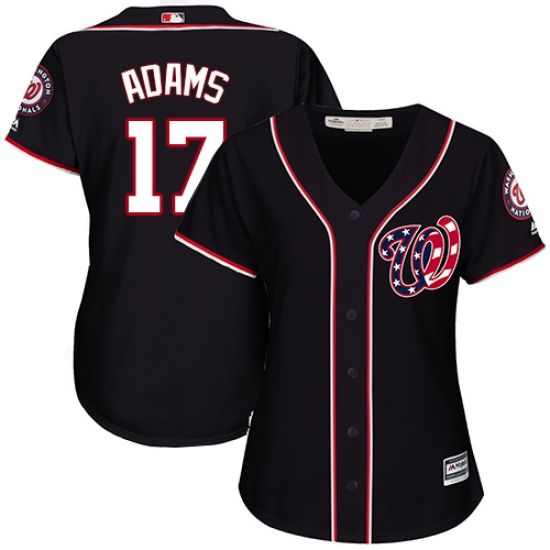 Women's Majestic Washington Nationals #17 Matt Adams Authentic Navy Blue Alternate 2 Cool Base MLB Jersey - Ujersey