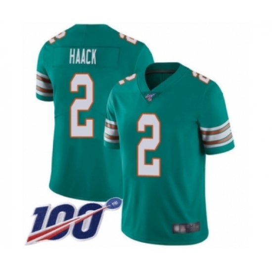 Men's Miami Dolphins #2 Matt Haack Aqua Green Alternate Vapor Untouchable Limited Player 100th Season Football Jersey - Ujersey