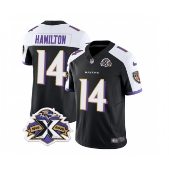 Men's Nike Baltimore Ravens #14 Kyle Hamilton Black White 2023 F.U.S.E Throwback Vapor Limited Stitched Jersey - Ujersey