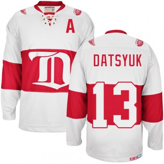 Men's CCM Detroit Red Wings #13 Pavel Datsyuk Premier White Winter Classic Throwback NHL Jersey - Ujersey