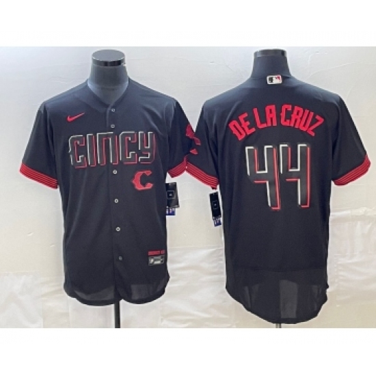 Men's Cincinnati Reds #44 Elly De La Cruz Black 2023 City Connect Cool Base Stitched Jersey 1 - Ujersey