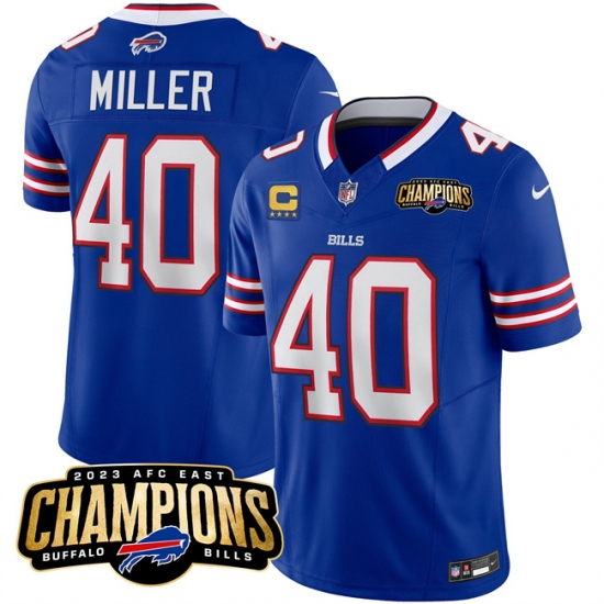 Men's Buffalo Bills #40 Von Miller Blue 2023 F.U.S.E. AFC East Champions With 4-star C Football Stitched Jersey - Ujersey