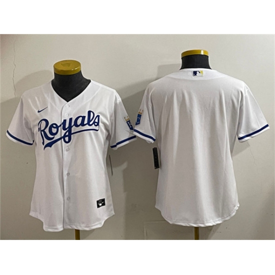 Women's Kansas City Royals Blank White Cool Base Stitched Jersey(Run Small)