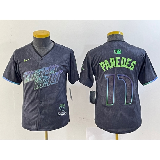 Youth Tampa Bay Rays #17 Isaac Paredes Charcoal 2024 City Connect Limited Cool Base Jersey - Ujersey