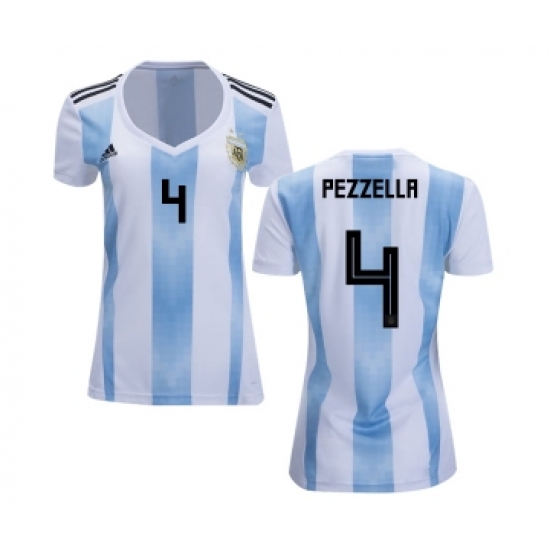 Women's Argentina #4 Pezzella Home Soccer Country Jersey