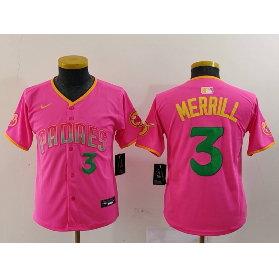 Youth San Diego Padres #3 Jackson Merrill Number Pink Fashion Baseball Jersey - Ujersey