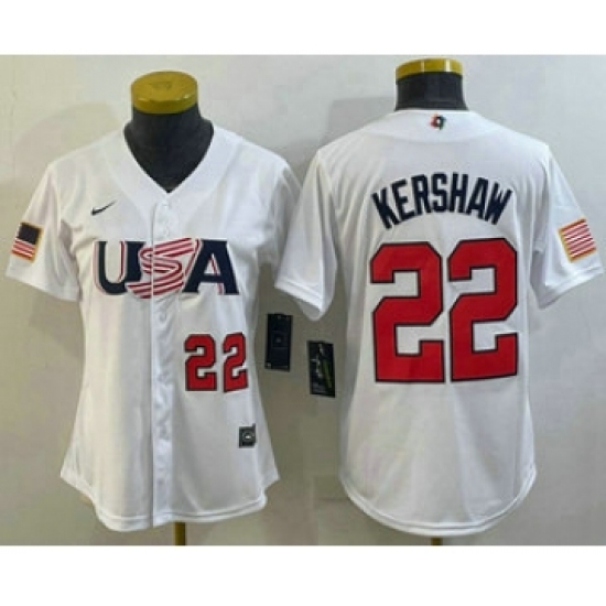 Women's USA Baseball #22 Clayton Kershaw Number 2023 White World Classic Stitched Jerseys