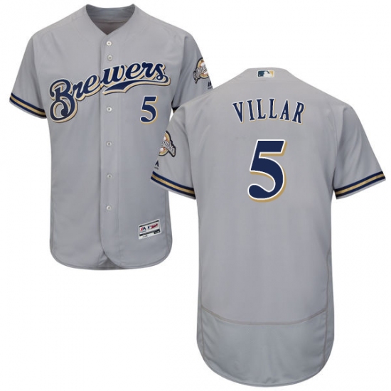 Men's Majestic Milwaukee Brewers #5 Jonathan Villar Grey Flexbase Authentic Collection MLB Jersey