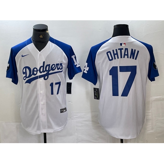 Men's Los Angeles Dodgers #17 Shohei Ohtani Number White Blue Fashion Stitched Cool Base Limited Jersey - ujerseystore