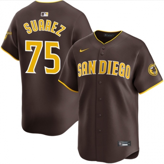 Men's San Diego Padres #75 Robert Suarez Brown 2024 Away Limited Stitched Baseball Jersey - Ujersey