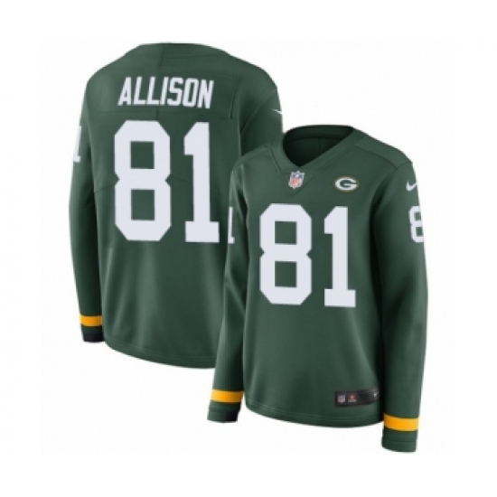 Women's Nike Green Bay Packers #81 Geronimo Allison Limited Green Therma Long Sleeve NFL Jersey - Ujersey