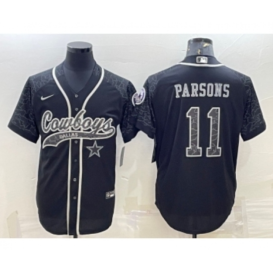 Men's Dallas Cowboys #11 Micah Parsons Black Reflective With Patch Cool Base Stitched Baseball Jersey - Ujersey