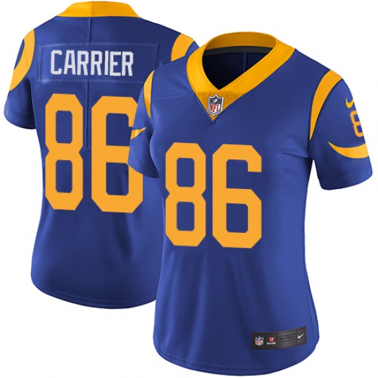 Women's Nike Los Angeles Rams #86 Derek Carrier Royal Blue Alternate Vapor Untouchable Elite Player NFL Jersey - Ujersey