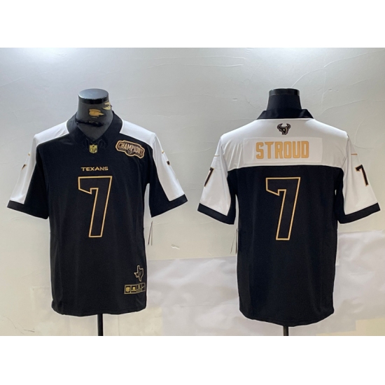 Men's Houston Texans #7 CJ Stroud Black White Golden 2023 FUSE South Champions Limited Stitched Jersey - Ujersey