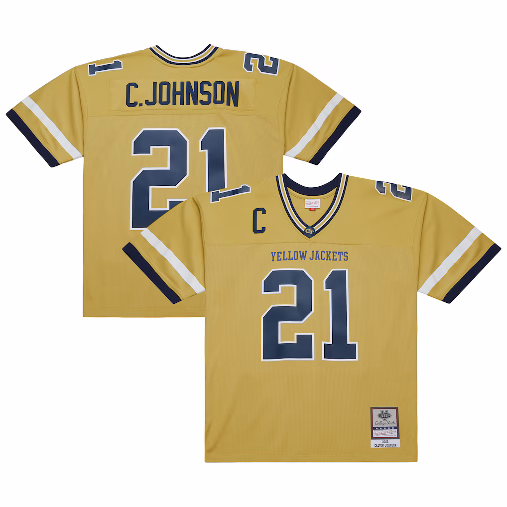 Men's Mitchell & Ness Calvin Johnson Gold Georgia Tech Yellow Jackets 2006 Big & Tall Legacy Jersey - Ujersey NHL
