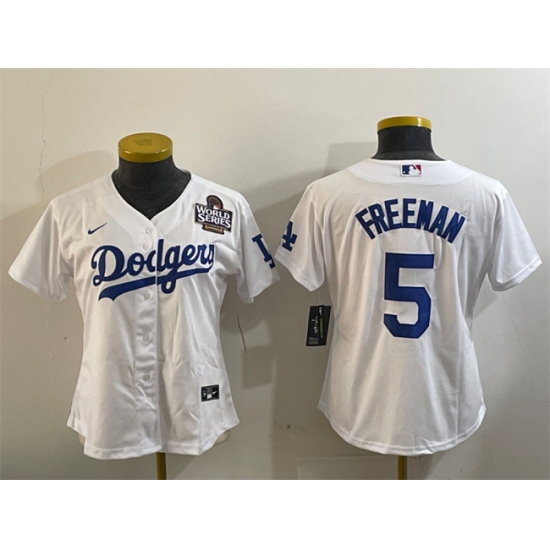 Women's Los Angeles Dodgers #5 Freddie Freeman White 2024 World Series Cool Base Stitched Baseball Jersey(Run Small) - Ujersey
