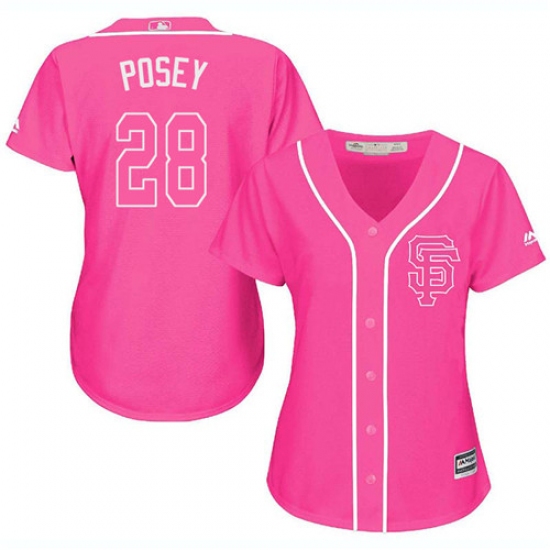 Women's Majestic San Francisco Giants #28 Buster Posey Replica Pink Fashion Cool Base MLB Jersey - Ujersey