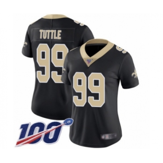 Women's New Orleans Saints #99 Shy Tuttle Black Team Color Vapor Untouchable Limited Player 100th Season Football Jersey - Ujersey